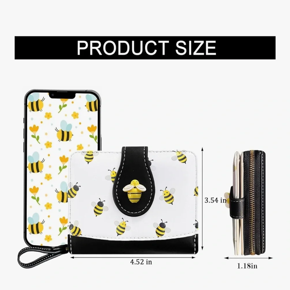 🆕 Bee Card Slots Small Wallet with Zipper Coin Pouch Wallet for Women